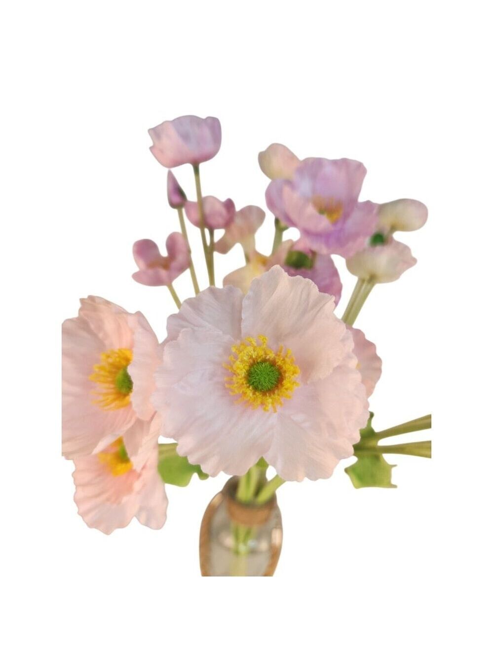 Pink Lavender Artificial Poppy Bouquet 24 Inch Faux Flowers Cottage Home Decor - Picture 3 of 7